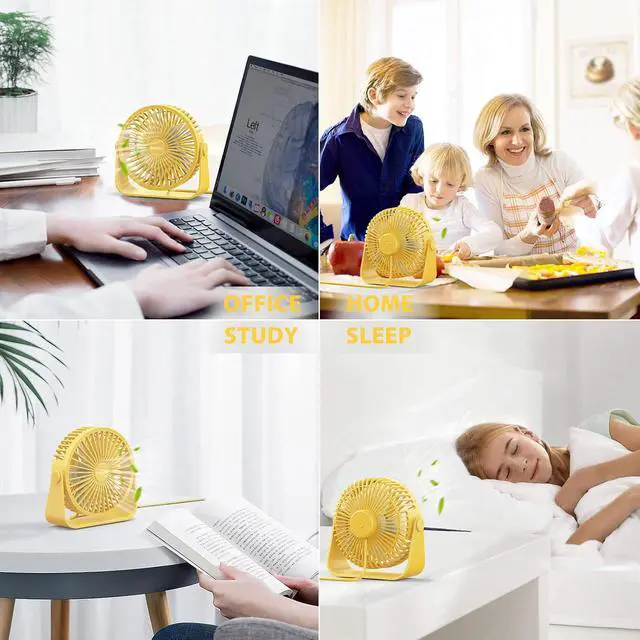 Alt view image 7 of 7 - FARADAY USB Desk Fans 5 Inches Portable Table Fans 360° Head Rotation Small Personal Desktop Fan for Home Office, 3 Speeds, Yellow