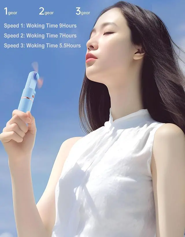 Alt view image 2 of 6 - AOCOOLFAN Portable Handheld Fan, USB Rechargeable 3 Speed Personal Small Pocket Fan Travel for Girl Women Outdoor (Light Blue)