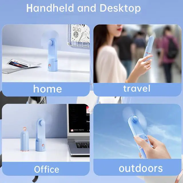 Alt view image 3 of 6 - AOCOOLFAN Portable Handheld Fan, USB Rechargeable 3 Speed Personal Small Pocket Fan Travel for Girl Women Outdoor (Light Blue)