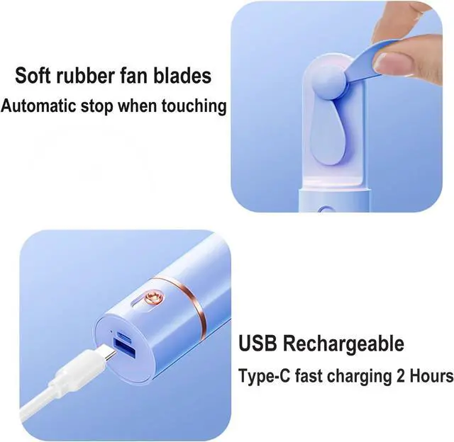 Alt view image 5 of 6 - AOCOOLFAN Portable Handheld Fan, USB Rechargeable 3 Speed Personal Small Pocket Fan Travel for Girl Women Outdoor (Light Blue)