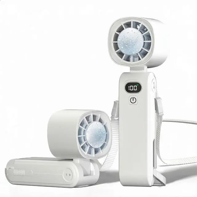 Main image of Rechargeable Handheld Fan with Cooling Plate, Portable Personal Fan, 5000mAh Battery, USB-C Mini Fan for Travel, Camping, Cruise, Beach, Disney, Office (White)