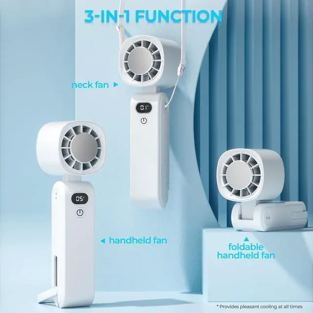 Alt view image 5 of 7 - Rechargeable Handheld Fan with Cooling Plate, Portable Personal Fan, 5000mAh Battery, USB-C Mini Fan for Travel, Camping, Cruise, Beach, Disney, Office (White)