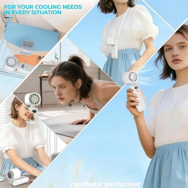Alt view image 7 of 7 - Rechargeable Handheld Fan with Cooling Plate, Portable Personal Fan, 5000mAh Battery, USB-C Mini Fan for Travel, Camping, Cruise, Beach, Disney, Office (White)