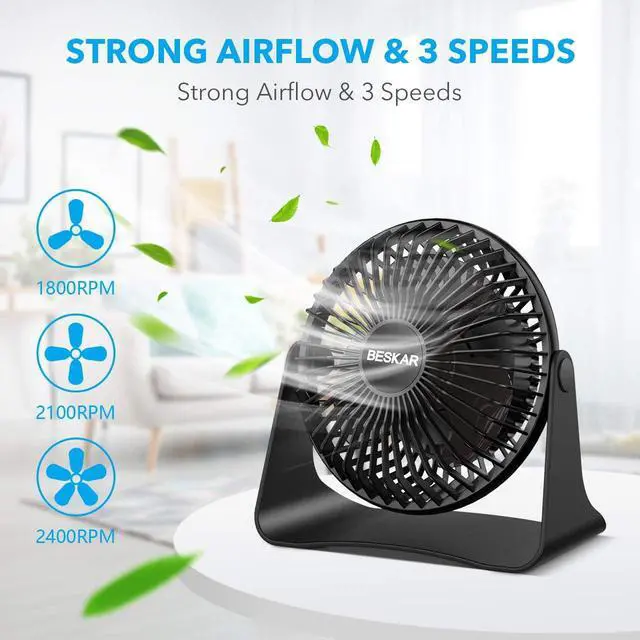 Alt view image 2 of 7 - BESKAR USB Small Desk Fan, Portable Table Fans with 3 Speeds Strong Airflow