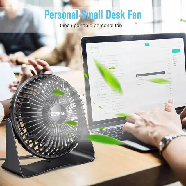 Alt view image 3 of 7 - BESKAR USB Small Desk Fan, Portable Table Fans with 3 Speeds Strong Airflow
