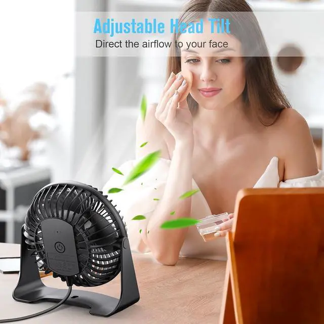 Alt view image 4 of 7 - BESKAR USB Small Desk Fan, Portable Table Fans with 3 Speeds Strong Airflow