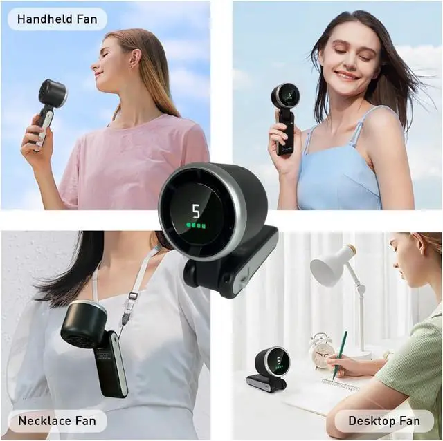 Alt view image 2 of 7 - Handheld fan Turbo 3-in-1, battery powered personal fan, running for 20 hours, 5-speed, turbo forced cooling, suitable for outdoor travel offices, rechargeable (black)