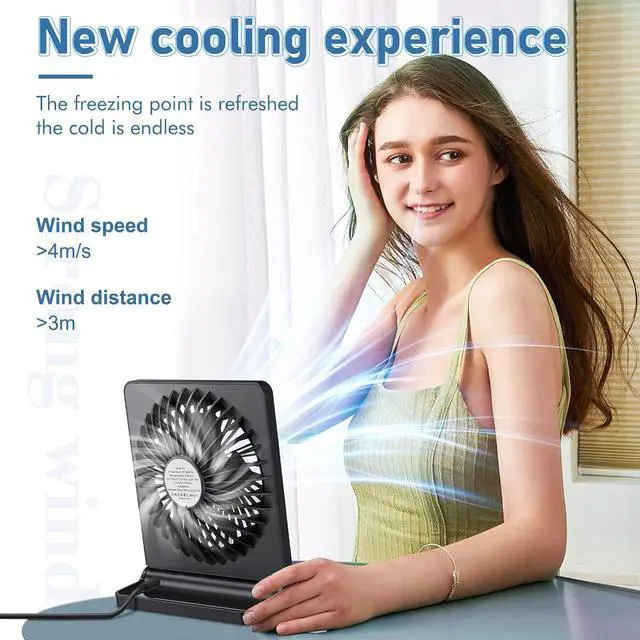 Alt view image 4 of 7 - Desk Fan USB Powered with 3 Speeds Adjustable Strong Wind, Ultra Quiet Mini Personal Fan USB-C Corded Powered,220° Tilt Folding Plug In USB Fan(No Battery)