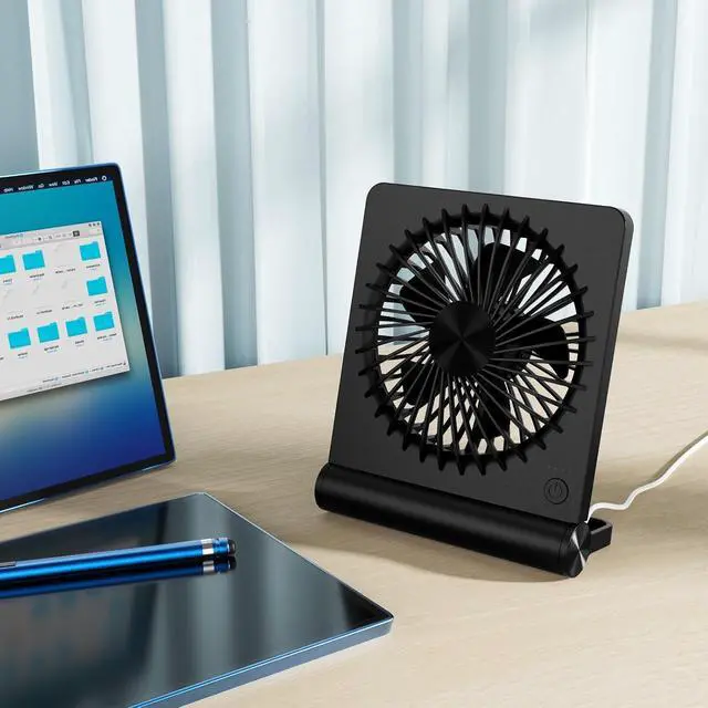 Alt view image 6 of 7 - Desk Fan USB Powered with 3 Speeds Adjustable Strong Wind, Ultra Quiet Mini Personal Fan USB-C Corded Powered,220° Tilt Folding Plug In USB Fan(No Battery)