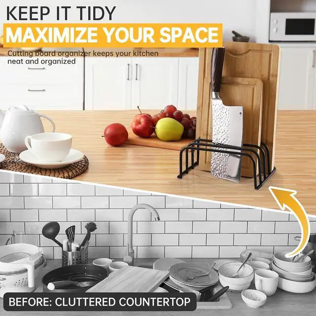 Alt view image 2 of 7 - Kitchen Cutting Board Organizer Rack, 5-Slot Storage Holder for Boards, Bakeware, Cookie Sheets (1pc Black)