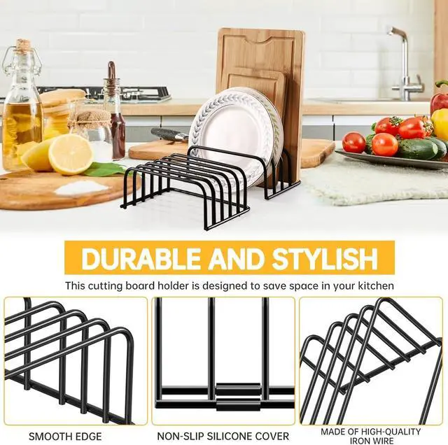 Alt view image 4 of 7 - Kitchen Cutting Board Organizer Rack, 5-Slot Storage Holder for Boards, Bakeware, Cookie Sheets (1pc Black)