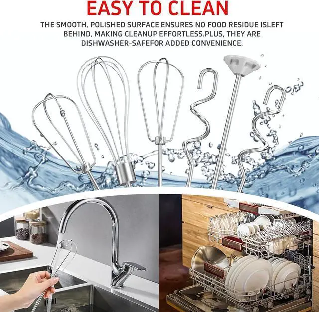 Alt view image 2 of 7 - Hand Mixer Attachments Beater 6Pcs, Whisk, Blending Rod and Dough Hooks, Stainless Steel Hand Mixer Accessories for Kitchenaid Hand Mixers KHM3 KHM5 KHM7 KHM9, Dishwasher Safe