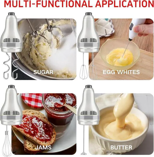 Alt view image 7 of 7 - Hand Mixer Attachments Beater 6Pcs, Whisk, Blending Rod and Dough Hooks, Stainless Steel Hand Mixer Accessories for Kitchenaid Hand Mixers KHM3 KHM5 KHM7 KHM9, Dishwasher Safe