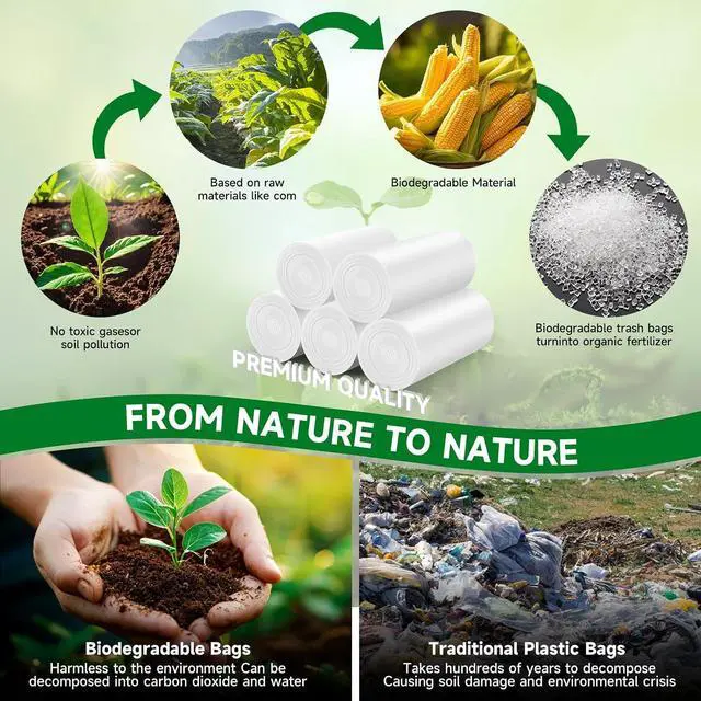 Alt view image 3 of 6 - 2 Gallon Small Bathroom Trash-Bags - Mini Garbage Bags Biodegradable White Trash Can Liners 200 Count Kitchen Office Car Little Waste Basket Unscented Tiny Strong Thick