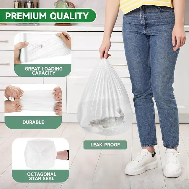Alt view image 4 of 6 - 2 Gallon Small Bathroom Trash-Bags - Mini Garbage Bags Biodegradable White Trash Can Liners 200 Count Kitchen Office Car Little Waste Basket Unscented Tiny Strong Thick