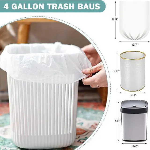 Alt view image 2 of 7 - Small Trash Bags 4 Gallon - 100 Count Leakage-Proof 4 Gallon Trash Bag, Unscented Small Garbage Bags for Office Bedroom Bathroom Mini Trash Bags, White 4 Gal Trash Can Liners