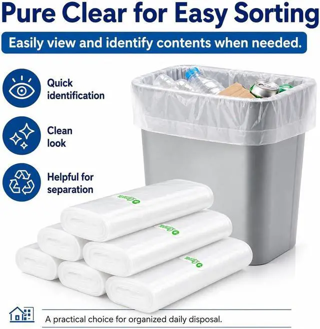 Alt view image 5 of 7 - Teivio Small Clear Trash Bags 1.3 Gallon 190 Count Bathroom Garbage Bags