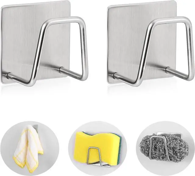 Main image of Luckyiren 2-Pack Stainless Steel Sponge Holder for Kitchen Sink - Rustproof Brushed SUS304 Sponge Caddy Organizer, Wall/Surface Mount, Drainage Design, Clutter-Free Storage