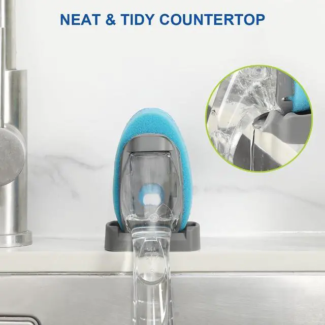 Alt view image 2 of 7 - LANMU Dish Wand Holder Compatible with Scotch-Brite Dishwand, Silicone Dish Brush Holder with Drain Spout for Kitchen Sink Counter, Sponge Wand Organizer, Keep Upright from Leaking Soap