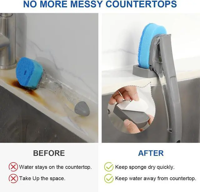Alt view image 3 of 7 - LANMU Dish Wand Holder Compatible with Scotch-Brite Dishwand, Silicone Dish Brush Holder with Drain Spout for Kitchen Sink Counter, Sponge Wand Organizer, Keep Upright from Leaking Soap