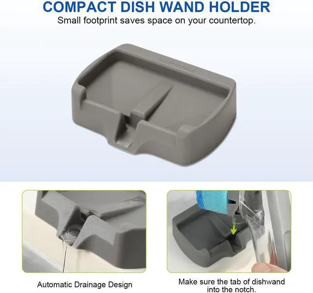 Alt view image 4 of 7 - LANMU Dish Wand Holder Compatible with Scotch-Brite Dishwand, Silicone Dish Brush Holder with Drain Spout for Kitchen Sink Counter, Sponge Wand Organizer, Keep Upright from Leaking Soap