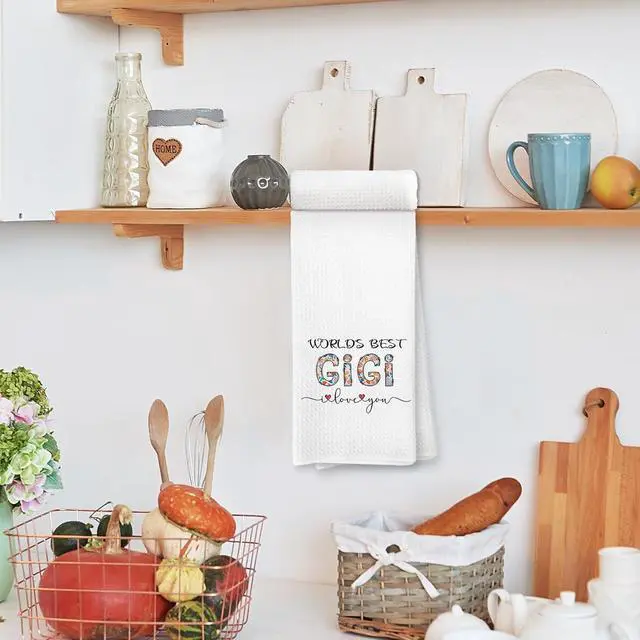 Alt view image 3 of 7 - Voatok Gigi Gifts Kitchen Towels, Gigi Gifts for Christmas Birthday from Grandkids Hand Towels, Best Grandma Gift from Granddaughters Grandsons Dish Tea Towels for Kitchen, 16x24 Inches
