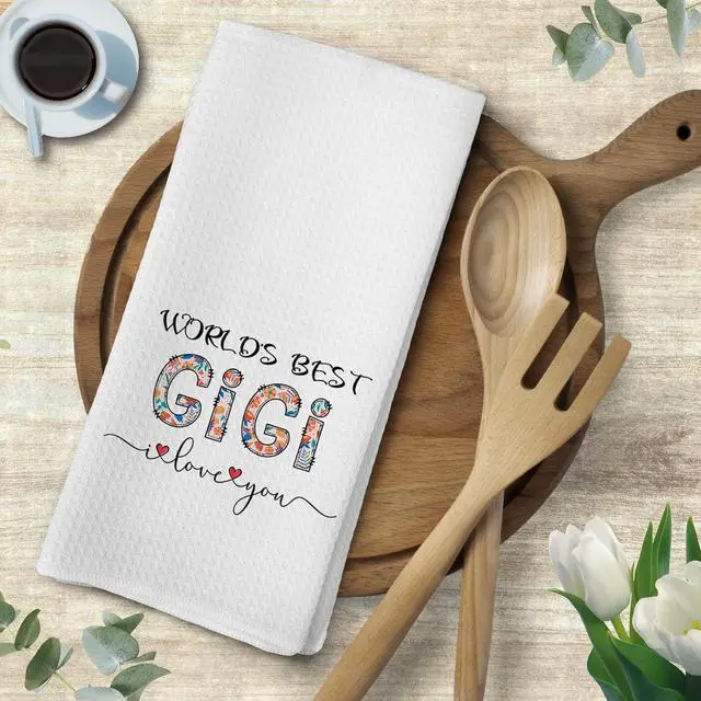 Alt view image 6 of 7 - Voatok Gigi Gifts Kitchen Towels, Gigi Gifts for Christmas Birthday from Grandkids Hand Towels, Best Grandma Gift from Granddaughters Grandsons Dish Tea Towels for Kitchen, 16x24 Inches