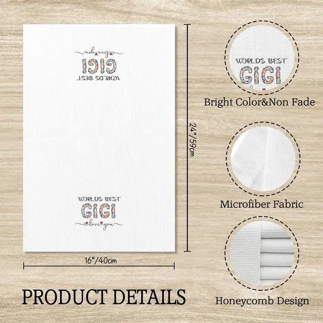 Alt view image 7 of 7 - Voatok Gigi Gifts Kitchen Towels, Gigi Gifts for Christmas Birthday from Grandkids Hand Towels, Best Grandma Gift from Granddaughters Grandsons Dish Tea Towels for Kitchen, 16x24 Inches