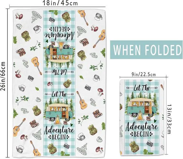 Alt view image 2 of 7 - Camping Gifts for Women, Happy Camper Kitchen Towels, Funny Sayings Dish Towels Set of 2 for Camping Lovers, Farmhouse Camping Tent RV Hand Tea Towels for Housewarming Birthday Christmas, 18x26 Inches