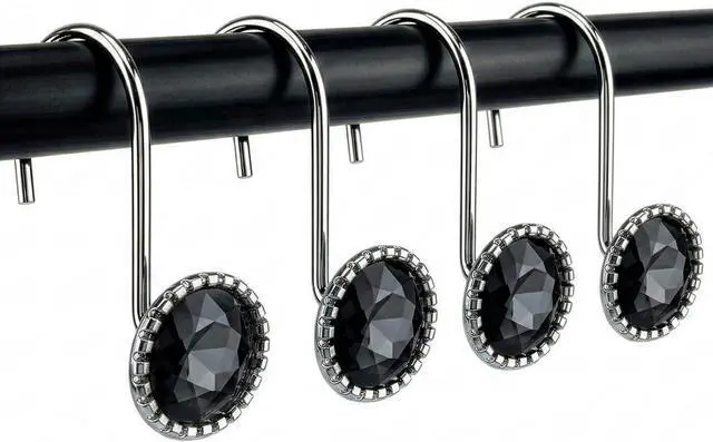 Main image of DecorRack 12 Shower Curtain Hooks, Rhinestone Style, Onyx (12 Pack)