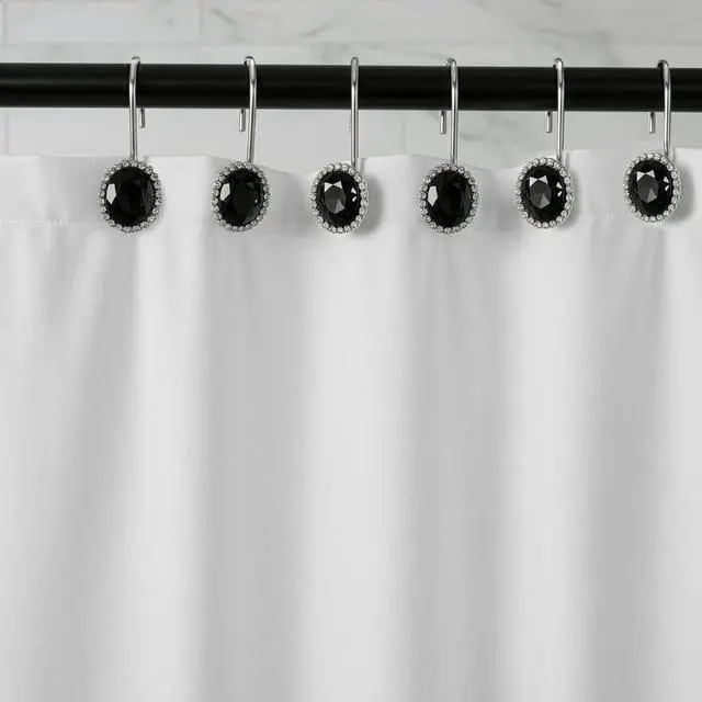Alt view image 3 of 4 - DecorRack 12 Shower Curtain Hooks, Rhinestone Style, Onyx (12 Pack)