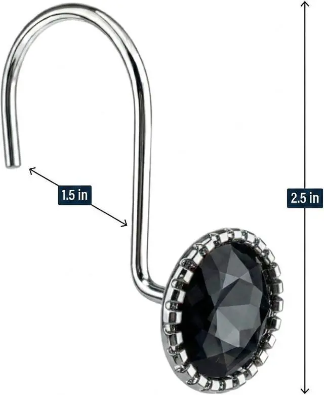 Alt view image 2 of 4 - DecorRack 12 Shower Curtain Hooks, Rhinestone Style, Onyx (12 Pack)