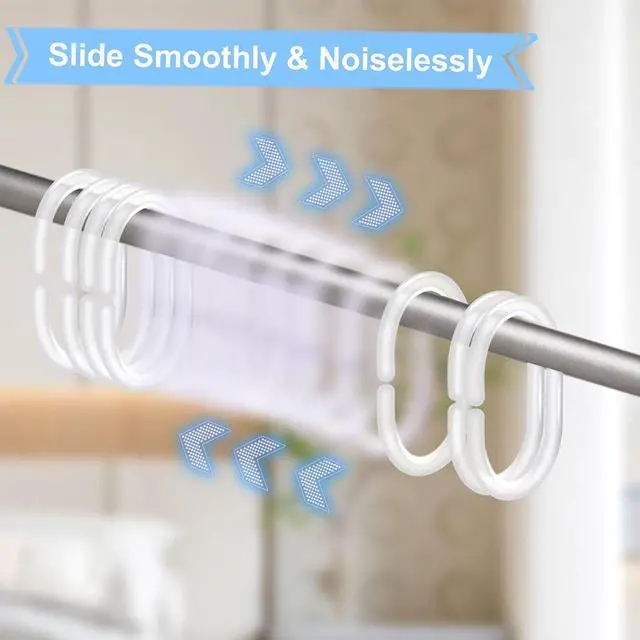 Alt view image 5 of 7 - 24 PCS Shower Curtain Rings, Plastic Clear Shower Curtain Hooks, C-Shaped Rings Hook Hanger for Shower Curtain Bathroom Window Rod