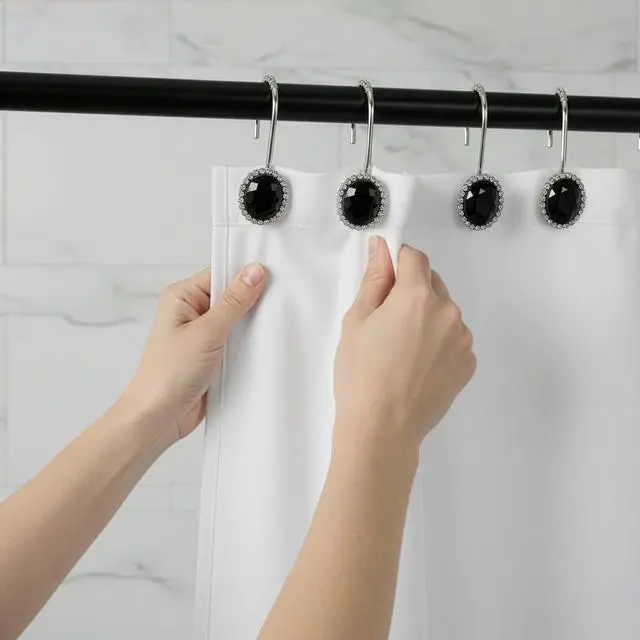 Alt view image 4 of 4 - DecorRack 12 Shower Curtain Hooks, Rhinestone Style, Onyx (12 Pack)