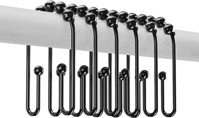 Main image of Resze U Shaped Shower Curtain Hooks Rings, Black, 12 Pcs
