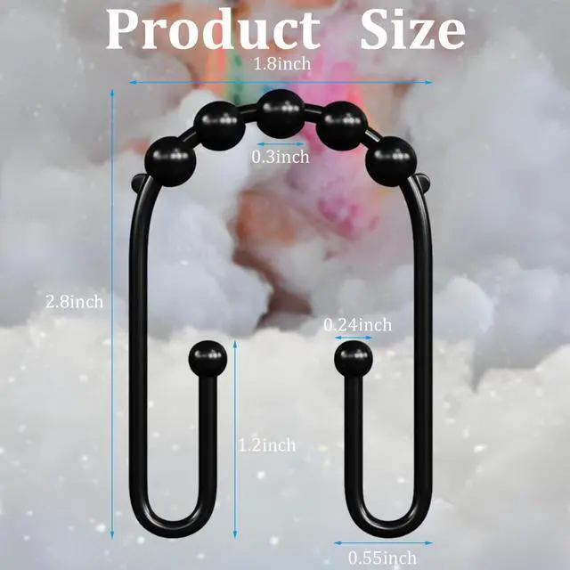 Alt view image 2 of 7 - Resze U Shaped Shower Curtain Hooks Rings, Black, 12 Pcs