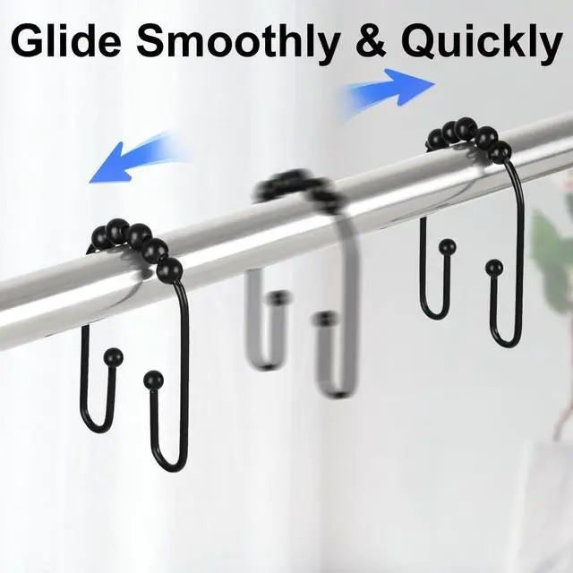 Alt view image 4 of 7 - Resze U Shaped Shower Curtain Hooks Rings, Black, 12 Pcs