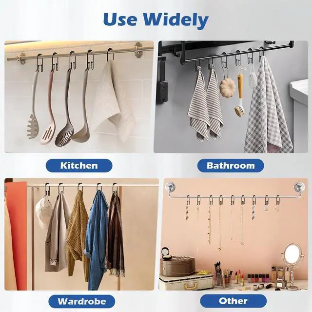 Alt view image 6 of 7 - Resze U Shaped Shower Curtain Hooks Rings, Black, 12 Pcs