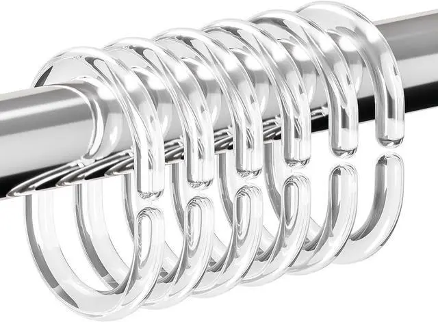 Main image of Resze 24 PCS Shower Curtain Hooks, Plastic Clear Shower Curtain Rings