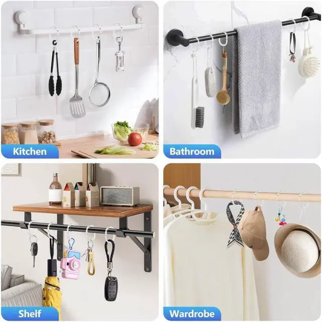 Alt view image 7 of 7 - Resze 24 PCS Shower Curtain Hooks, Plastic Clear Shower Curtain Rings