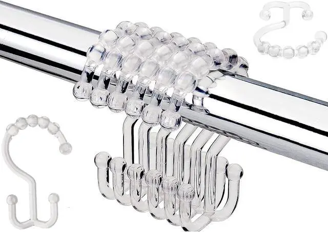 Main image of Resze 12 PCS Clear Double Shower Curtain Hooks,Plastic Shower Curtain Rings