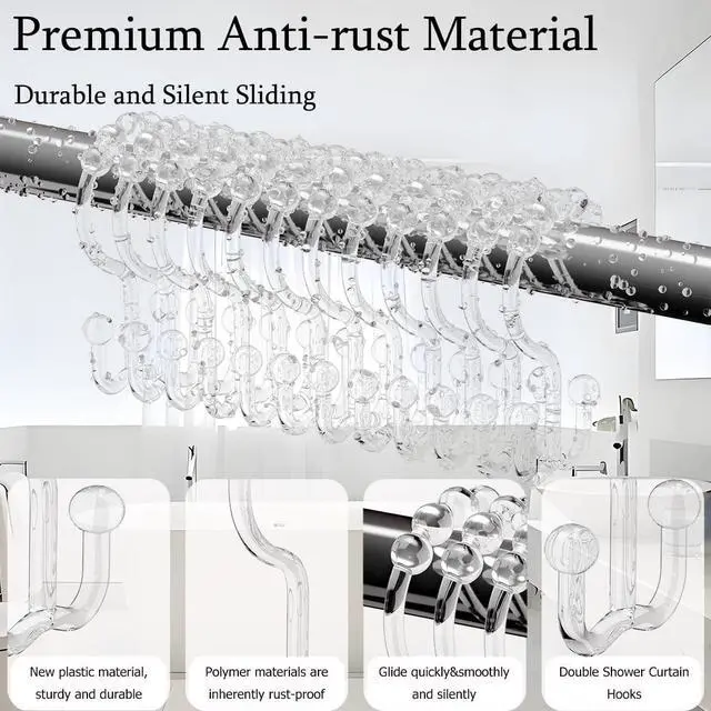 Alt view image 3 of 7 - Resze 12 PCS Clear Double Shower Curtain Hooks,Plastic Shower Curtain Rings