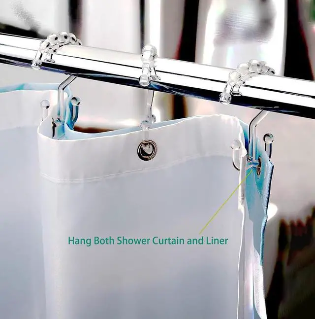 Alt view image 4 of 7 - Resze 12 PCS Clear Double Shower Curtain Hooks,Plastic Shower Curtain Rings