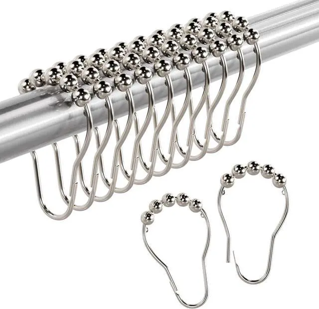 Main image of Amazer Shower Curtain Rings, Set of 12, Rust-Resistant Metal Shower Hooks Ring Shower Rings for Curtain Rolling Shower Curtain Hooks for Bathroom Shower Rod Shower Curtain Hangers, Nickel