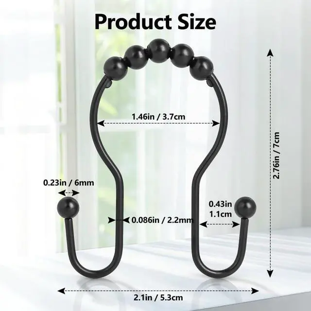 Alt view image 2 of 7 - Resze 12PCS Shower Curtain Hooks, Sturdy Metal Shower Curtain Rings(Black)