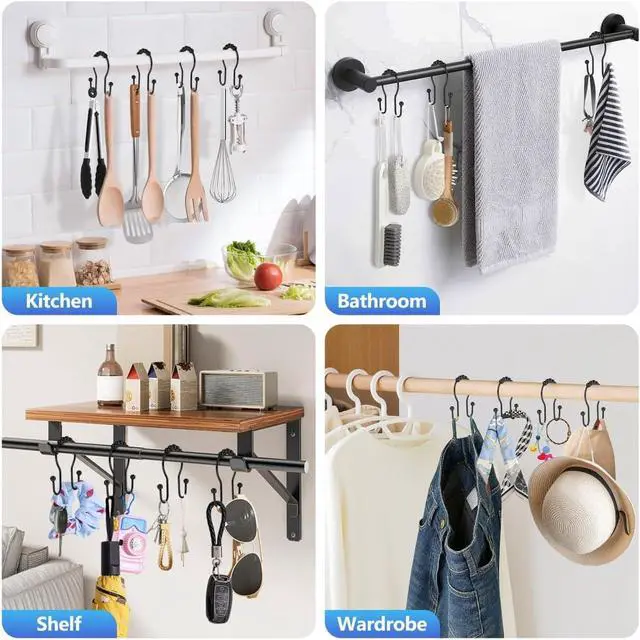 Alt view image 7 of 7 - Resze 12PCS Shower Curtain Hooks, Sturdy Metal Shower Curtain Rings(Black)
