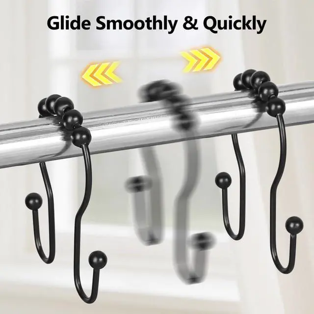Alt view image 6 of 7 - Resze 12PCS Shower Curtain Hooks, Sturdy Metal Shower Curtain Rings(Black)