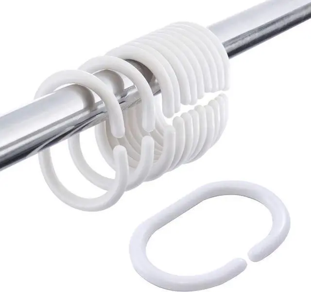 Main image of 36 Pcs Plastic White Shower Curtain Rings Curtain C Rings Hooks Hanger Bath Drape Loop Clip Glide