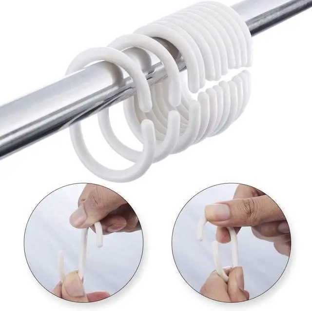 Alt view image 2 of 6 - 36 Pcs Plastic White Shower Curtain Rings Curtain C Rings Hooks Hanger Bath Drape Loop Clip Glide