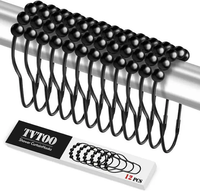 Main image of 12 PCS Shower Curtain Hooks, Practical Black Shower Curtain Hooks